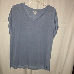 Orvis Classic Collection Knit Cap Sleeves Women’s V Neck Light Blue Shirt - L